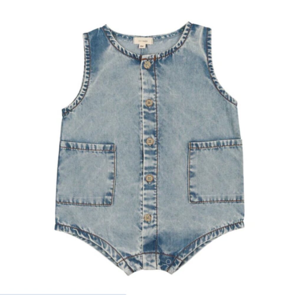 Lil Legs Boys Stone Wash Denim Boxy Romper